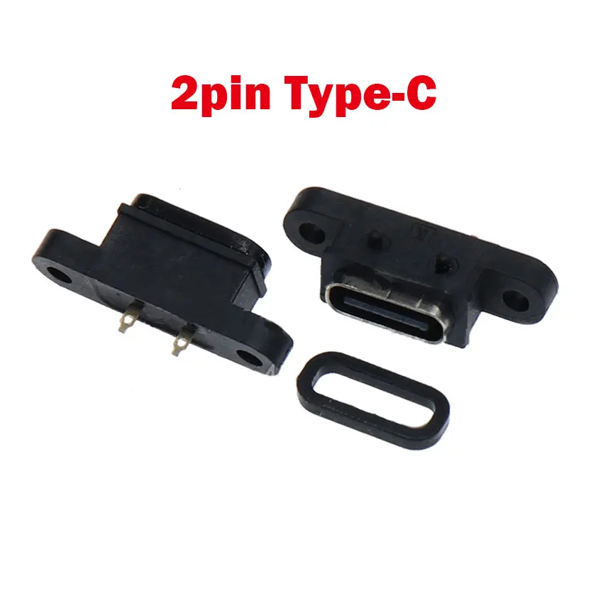 1-10 USB 3.1 Connector Type C 2Pin 2 Welding Wire Female Waterproof Female Socket With Screw Hole Rubber Ring Fast Charging Port