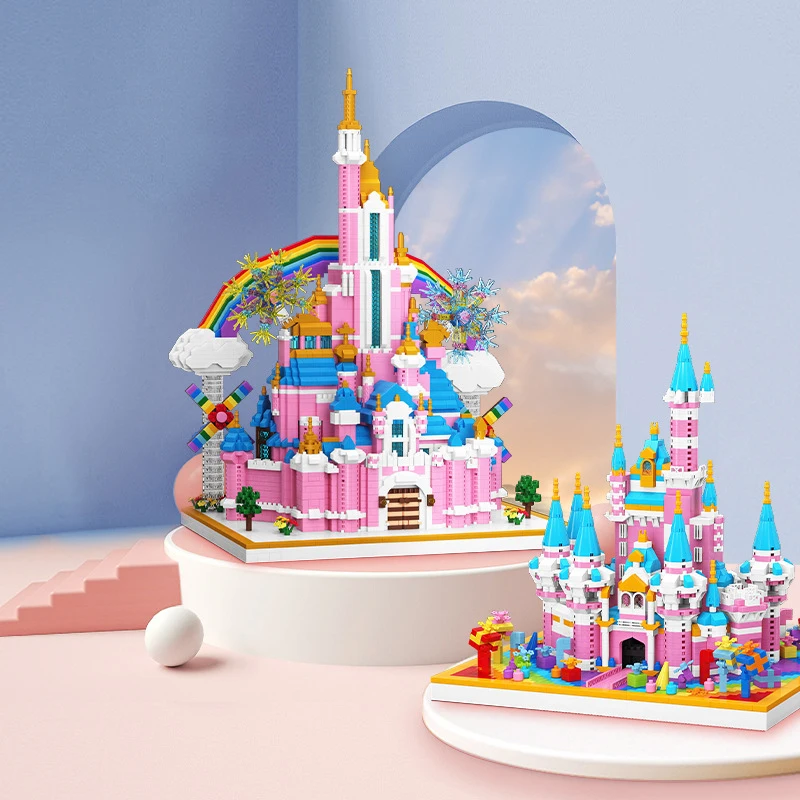 

Rainbow Castle Diamond Building Blocks Disney Princess Magic Castle Micro Bricks Figures Dream Toys For Kid Gift