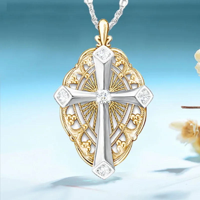 2024 Woman Necklace Gold Jeweler Gothic Cross Exquisite Hollow Jeweled Women's Necklace Pendant Korean Fashion Collar Joyero