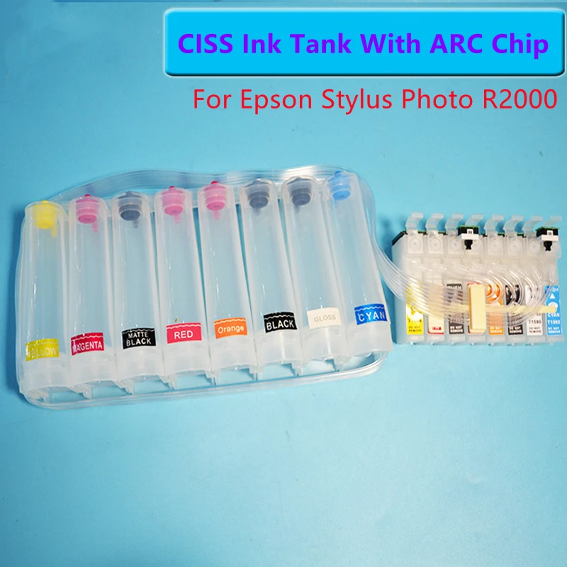 Empty Continuous Ink Supply System For Epson Stylus Photo R2000 Printer CISS Ink Tank T1590-9 With ARC Chip 8Colors/Set 800ml