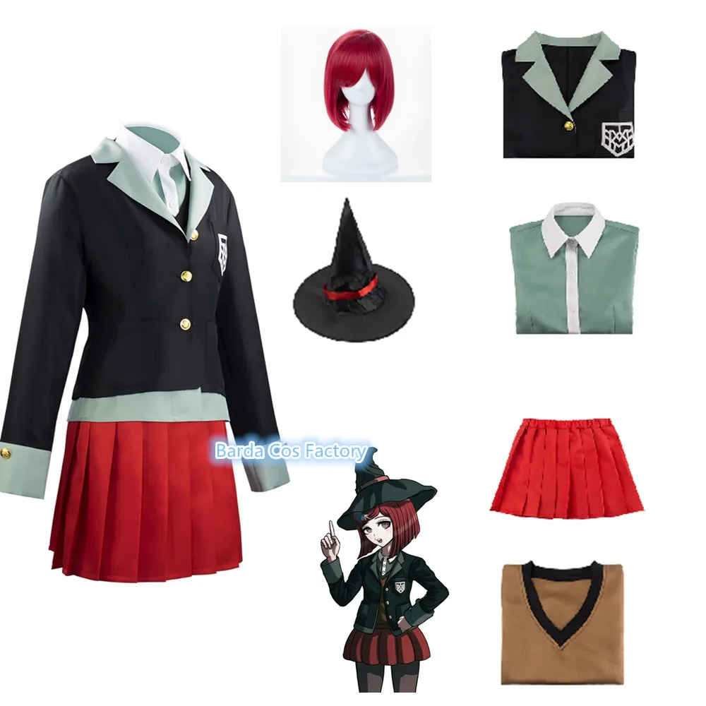 

Anime Danganronpa Yumeno Himiko Cosplay Halloween Magician Yumeno Himiko Student Uniform Cosplay Skirt Set Red Wig Magic Hat