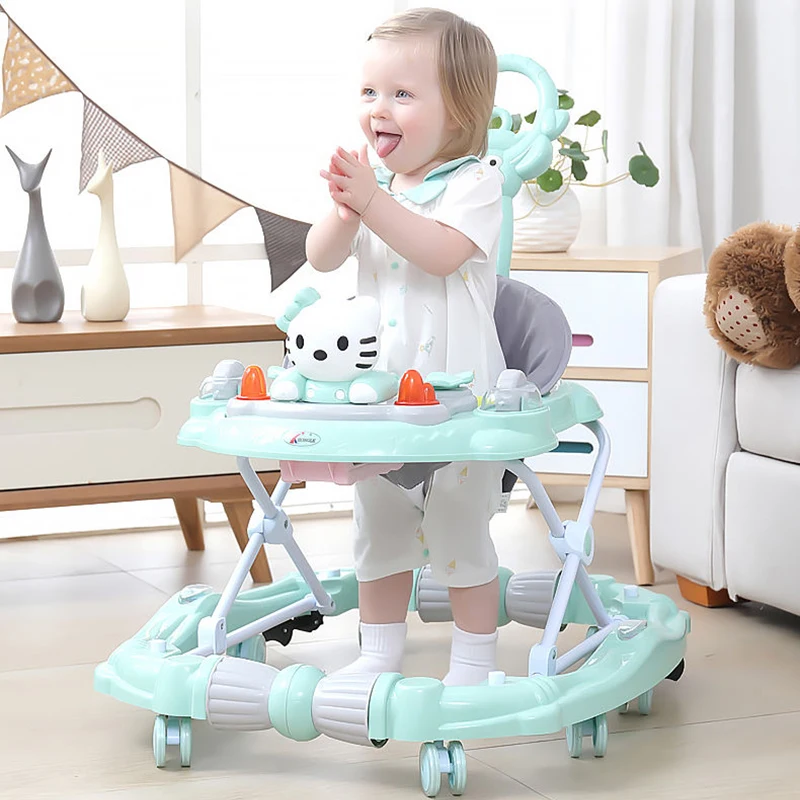 Multifuncion Antirollover Safety Baby Walker Folding Newborn Learning Walking Car Anti-O Leg Musical Baby Walker with Wheels