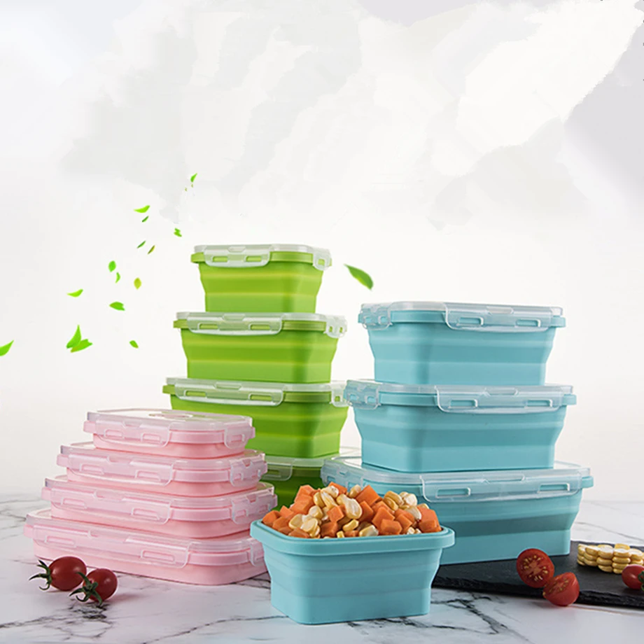 

150pcs/Lot Collapsible Silicone Lunch Box Food Container Fruits Sandwich Storage Round/Square BPA-free Microwave/Dishwasher Safe