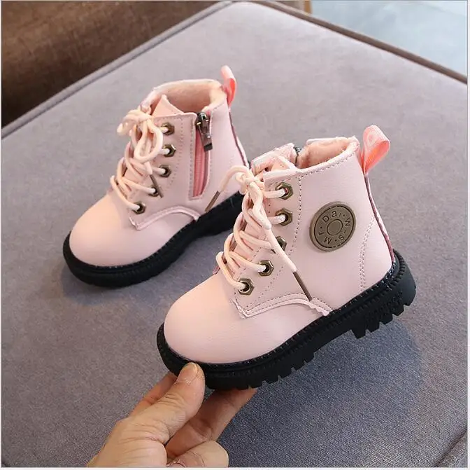 2024 Autumn/Winter Children Boots Boys Girls Leather Boots Plush Fashion Waterproof Non-slip Warm Kids Boots Shoes 21-30