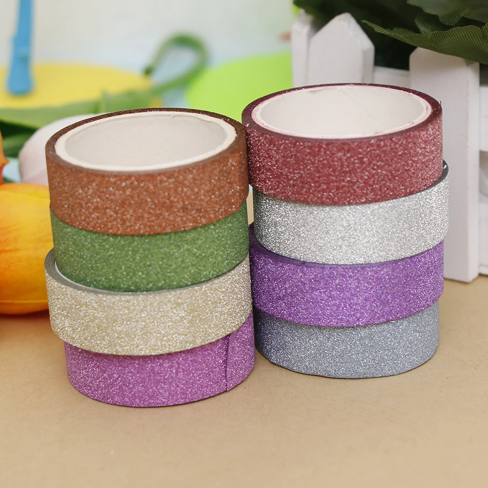 1 Rol Glitter Washi Tape Scrapbooking Decoratieve Plakband Album Washitape Briefpapier Tapes Maskeren Diy Ambachtelijke Benodigdheden