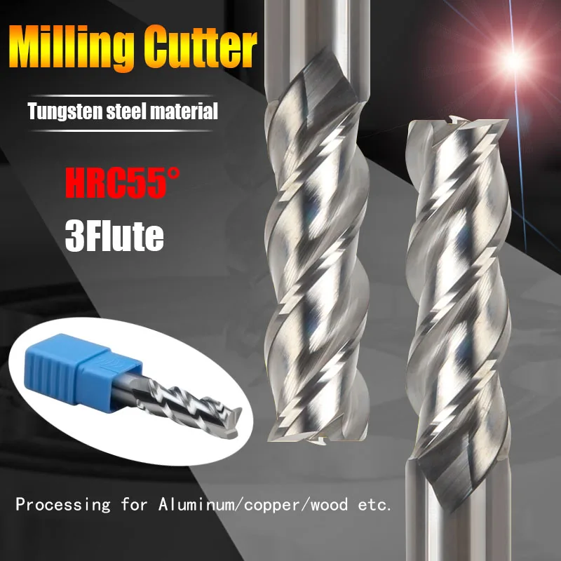 CNC tools 6mm 8mm 10mm 12mm shank router bits hard alloy flat end mills HRC55 carbide tungsten steel milling cutter for Aluminum