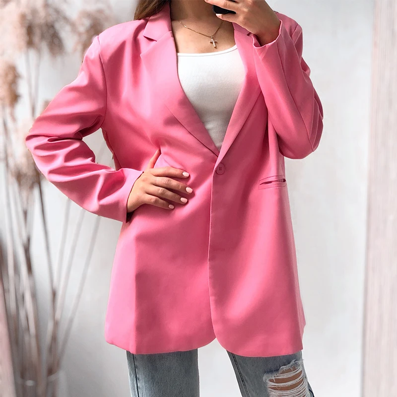 

Women's Blazers Solid Single Breasted Loose Notched Collar Ladies Suit Coat Streetwear Pockets Blazer Spring Autumn Jacket