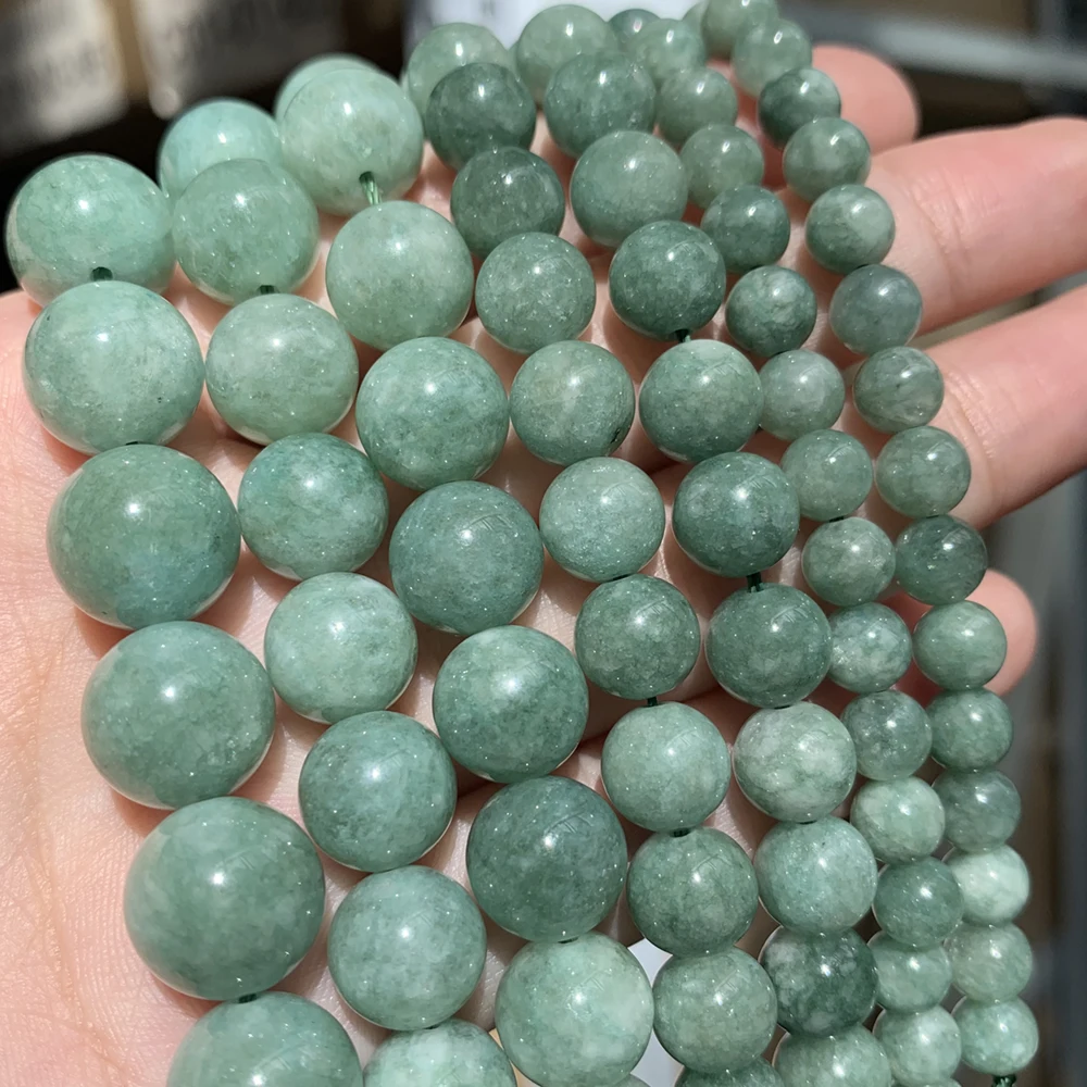 Natural Green Burmese Jades Stone Beads Round Loose Spacer Beads For Jewelry Making DIY Bracelet Accessories 15\'\' 6 8 10 12mm