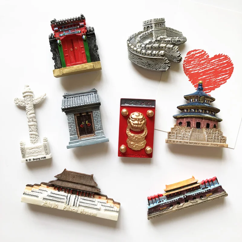 Souvenir Fridge Magnets Beijing Tiananmen Square Courtyard Great Wall Resin Sticker Building Travel Refrigerator Magnet