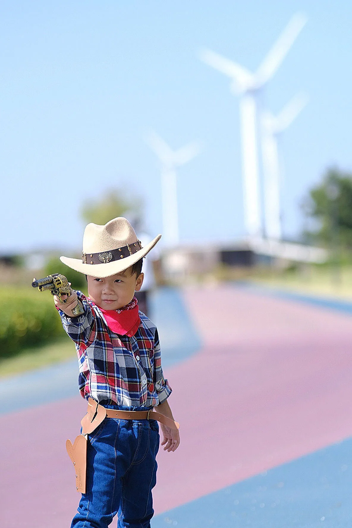 Child Kid Boy Girl Retro Two Guns Leather Band Wool Felt Wide Brim Cowboy Western Hat Cowgirl Bowler Sombrero Cap (54cm,Adjust)