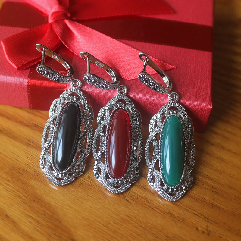 Black/Red/Green Stone Jewelry Sets For Women Ladies Beautiful Vintage Jewelry Ring Size 7,8,9