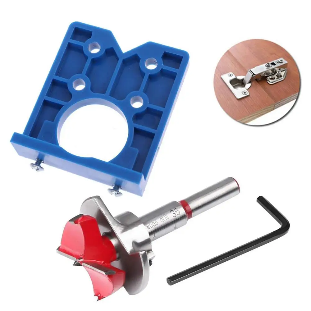 

35mm Hinge Hole Locator Dyna-Living Concealed Hinge Drilling Jig Forstner Bits Set For Cabinet Hinge Mounting Plates Woodworking