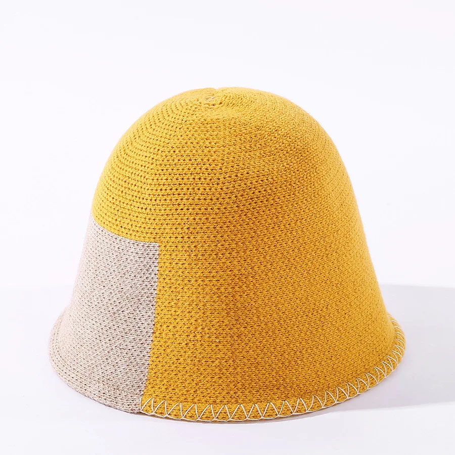 Autumn winter new splicing wool bucket cap simple joker hook edge knitted fisherman cap