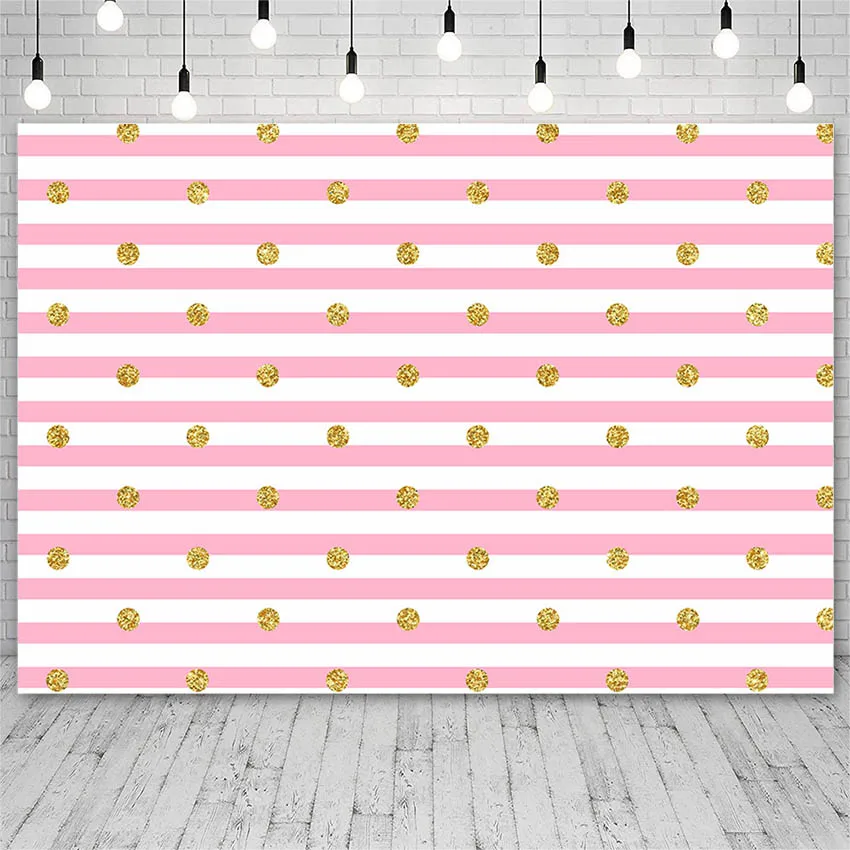 Avezano Birthday Party Background Pink Stripes Golden Shiny Dots Girl Decor Vinyl Backdrop For Photo Studio Photophone Photozone