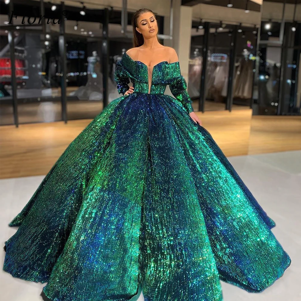 Preciosos vestidos de lentejuelas verdes oscuras para celebridades, vestidos de noche formales turcos, vestidos de alfombra roja para embarazadas, caftán, 2020