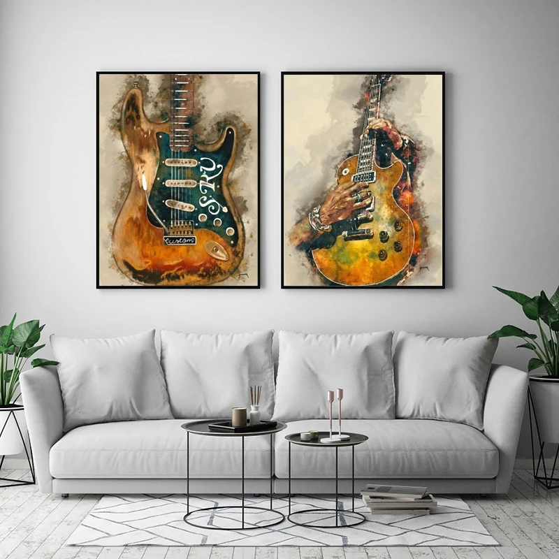 Nordic Style Rock Guitar High Quality Graffiti Canvas Painting Wall Art Posters Prints Picture for Living Room Home Decoration