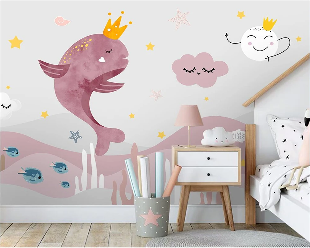 beibehang Custom modern new Nordic hand-painted pink clouds animal cartoon children background wallpaper wall papers home decor