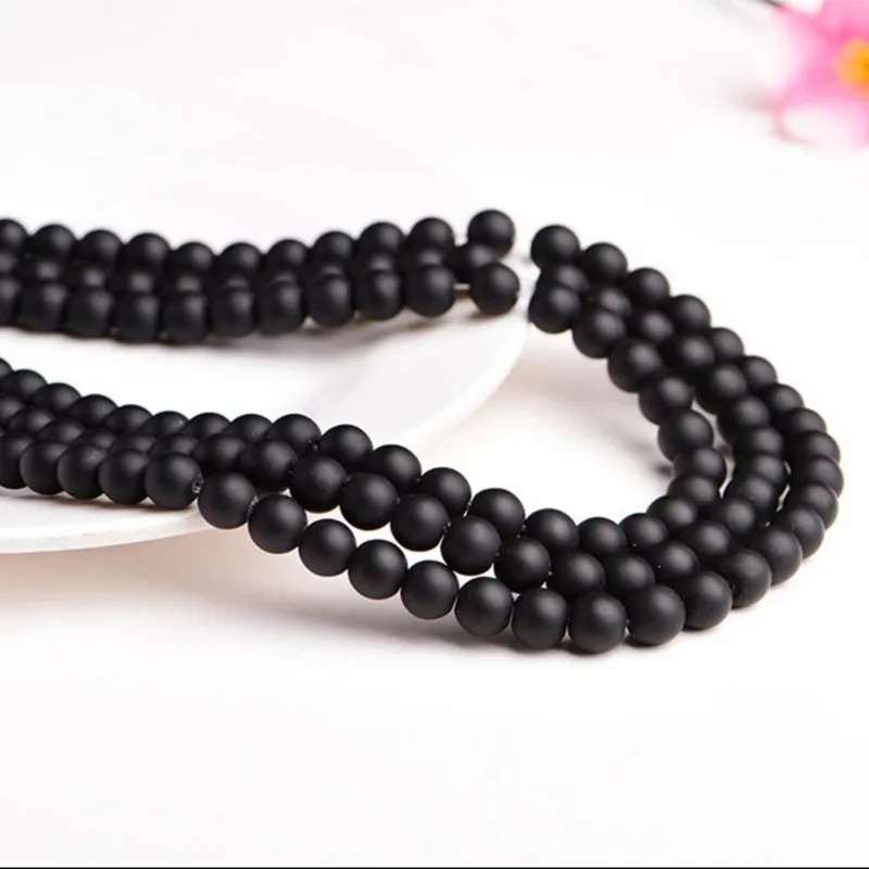 Natural 5A Quality Black Polish Matte Onyx Agates Round Beads 15\