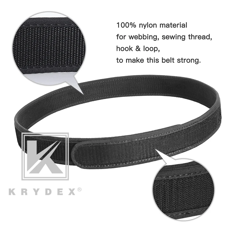 KRYDEX 1.5" Buckleless Hook Duty Inner Belt Loopback Tactical Hunting Shooting Nylon Liner Man Inner Waist Belt Accessories BK