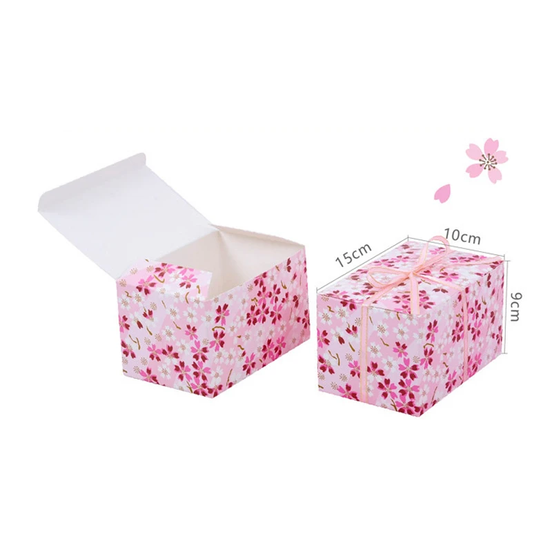 50PCS White Pink Flower Japanese Candy Box Wedding Gift Handmade Soap Snacks Jar Cookie Box Packaging Birthday Party Ribbon