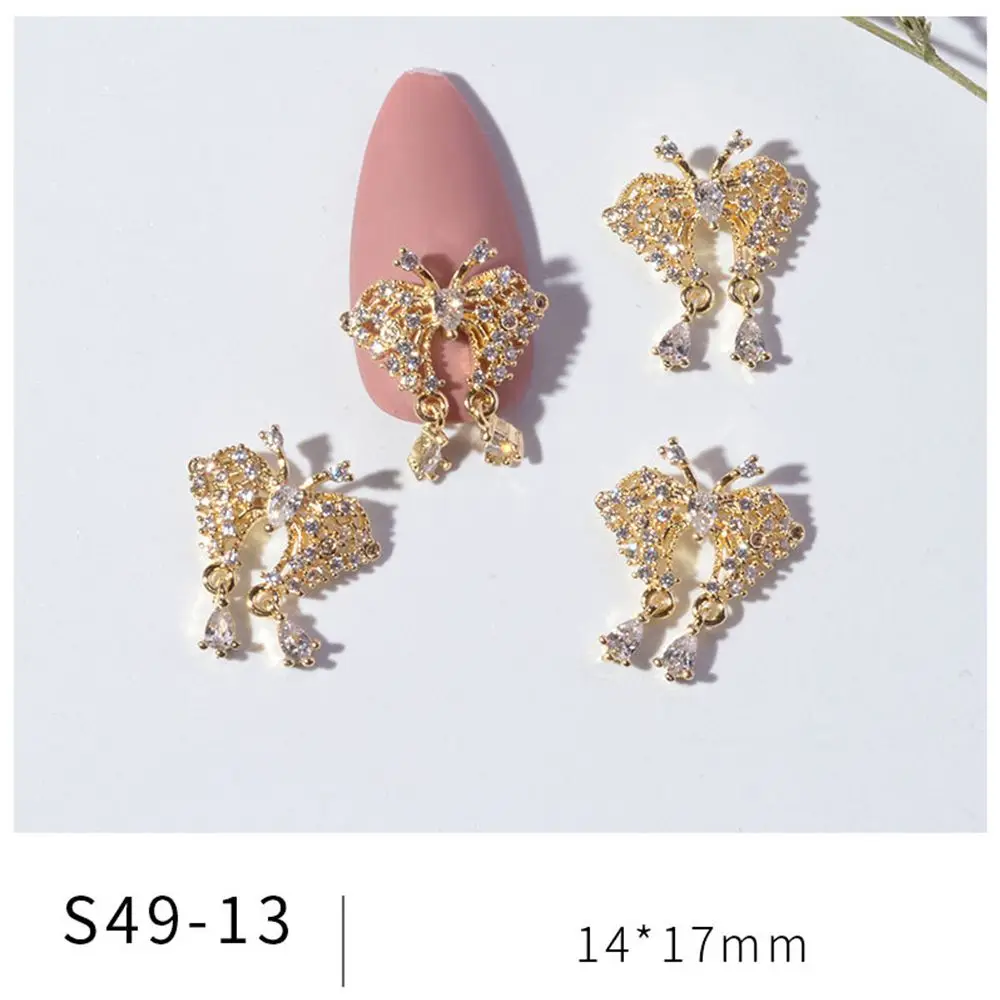 

DIY Luxury Crystal Bow Butterfly Heart Bow Nail Rhinestones Heart Nail Zircon Jewelry Alloy Pendant Chain Nail Art Decorations
