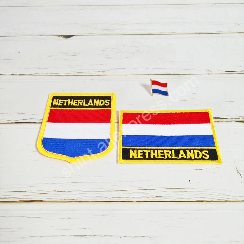 Netherlands National Flag Embroidery Patches Badge Shield And Square Shape Pin One Set On The Cloth Armband  Backpack Decoration