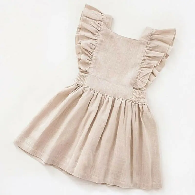 1-6years Toddler Baby Girl Dress Children Clothes Girls Ruffle Sleeve Dress Solid Sleeveless Sundress Kids Summer Outfit