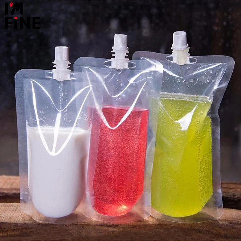 100 Pack, Stand-up Plastic Drink Packaging Bag Spout Pouch for Beverage Liquid Juice Milk Coffee