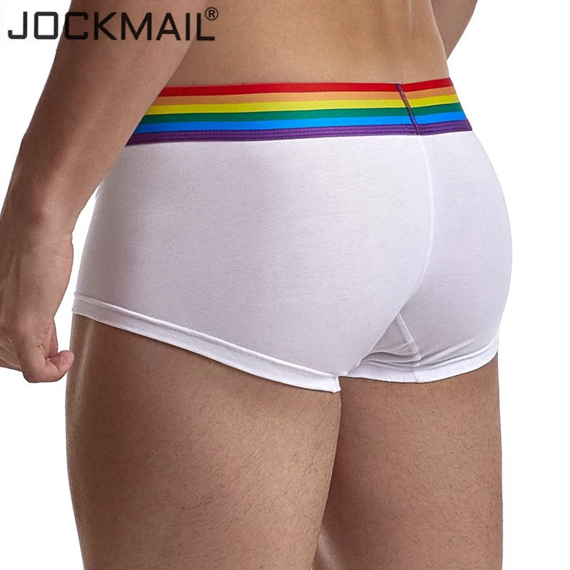 JOCKMAIL mens boxers cotton rainbow sexy men underwear mens underpants male panties shorts U convex pouch for gay White Black