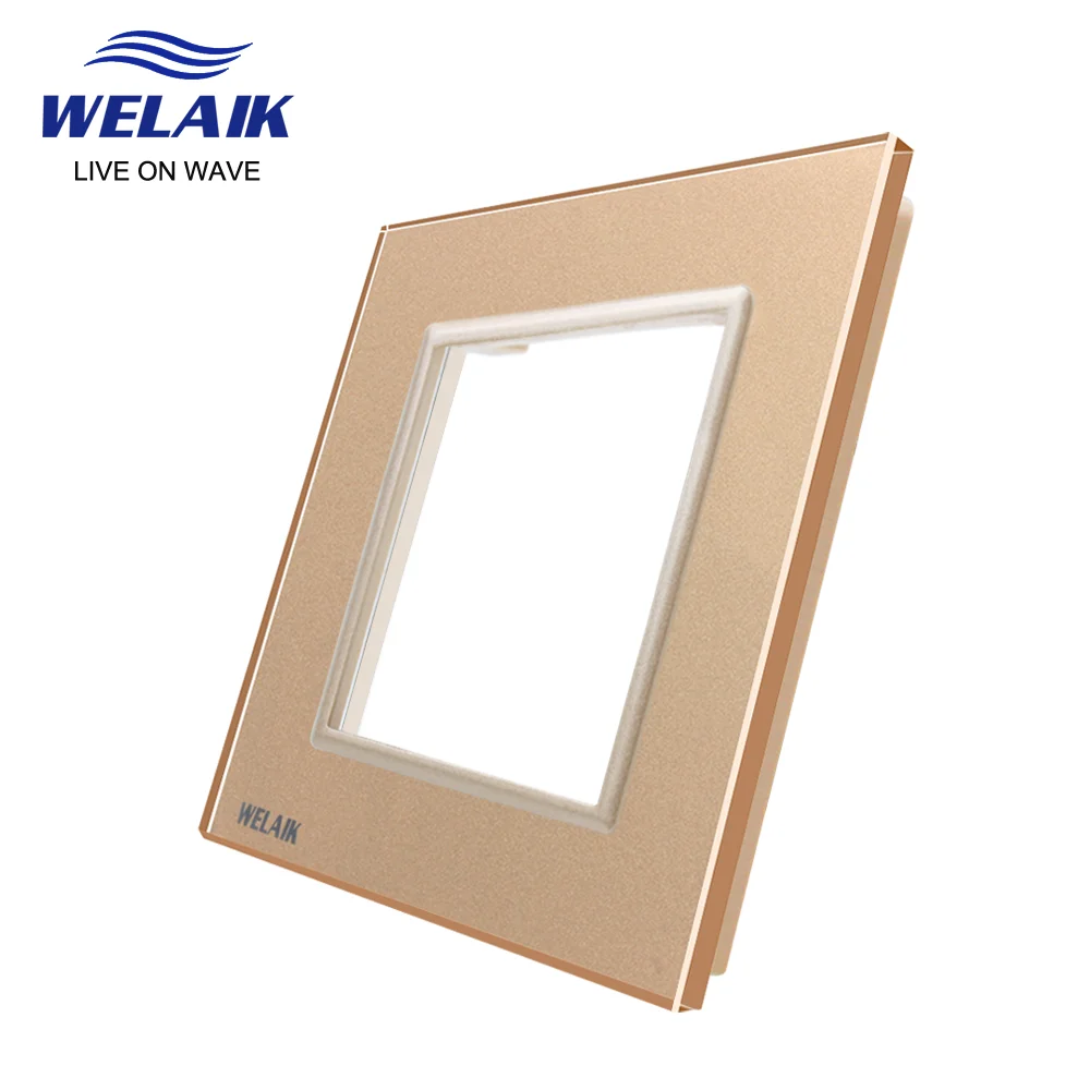 WELAIK EU European Standard 80*80mm Light Wall Touch Switch Socket Outlet Square Hole Crystal-Glass-Panel DIY Parts Module A18W1