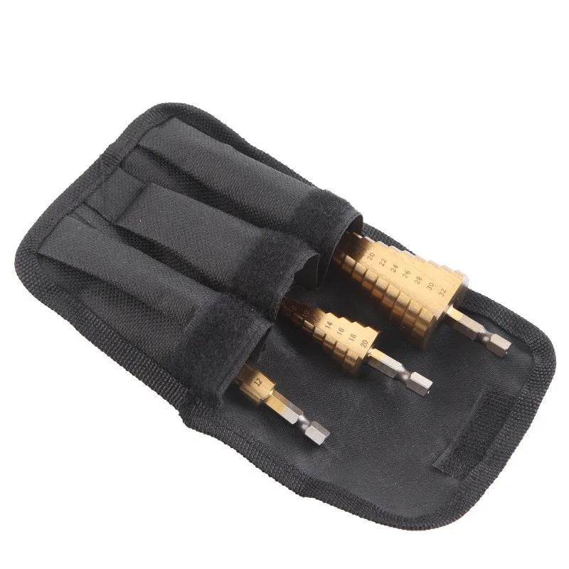 SANAI 3PCS Step Drill Bit Set 3-12mm 4-12mm 4-20mm 4-32mm HSS Straight Groove Titanum Coated Wood Metal Hole Cutter Core Drill