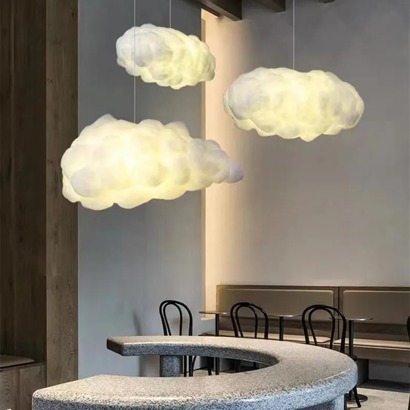 Nordic clound chandelier Creative Led white chandelier Bedroom Coffee Shop Restaurant Cloud Art Cute kids room decoration light