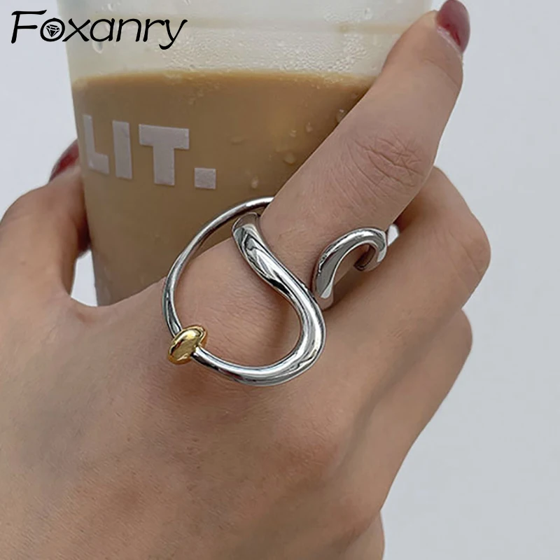 FOXANRY Minimalist Silver Color Rings for Women New Fashion Exaggerated Distorted Lines Geometric Rings Set Party Jewelry