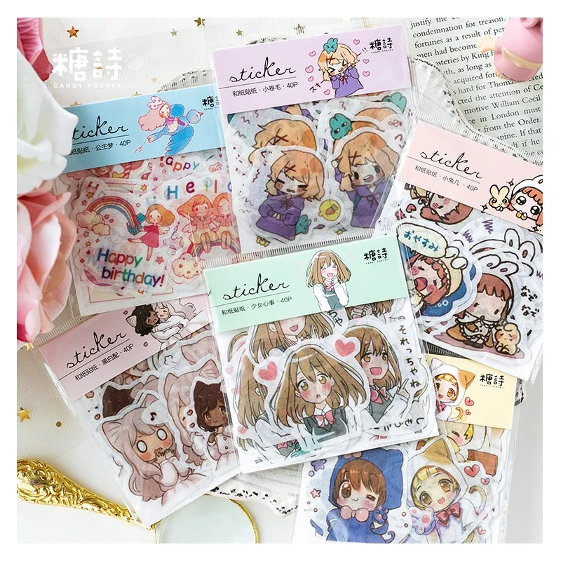 40 Pcs/Set Beautiful Young Girls Series Paper Sticker Cartoon Decorative DIY Scrapbooking Stick Label Diary Stationery