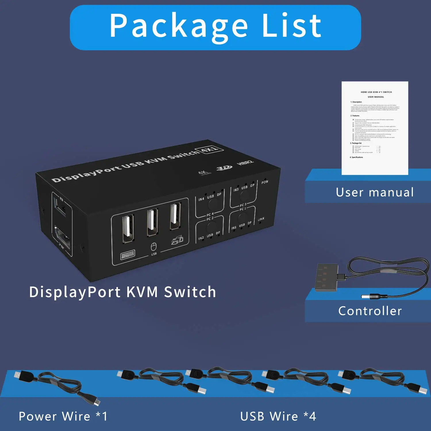 DisplayPort – commutateur KVM 4K 60Hz USB et DP, pour 4 PC, clavier, souris, moniteur d'imprimante pour ordinateur portable, PC,Xbox, HDTV