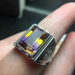 BOCAI New Real S925 Silver Inlaid with Amethyst Man Rings Trendy and Personalized Colorful Jewelry Valentine's Day Gifts
