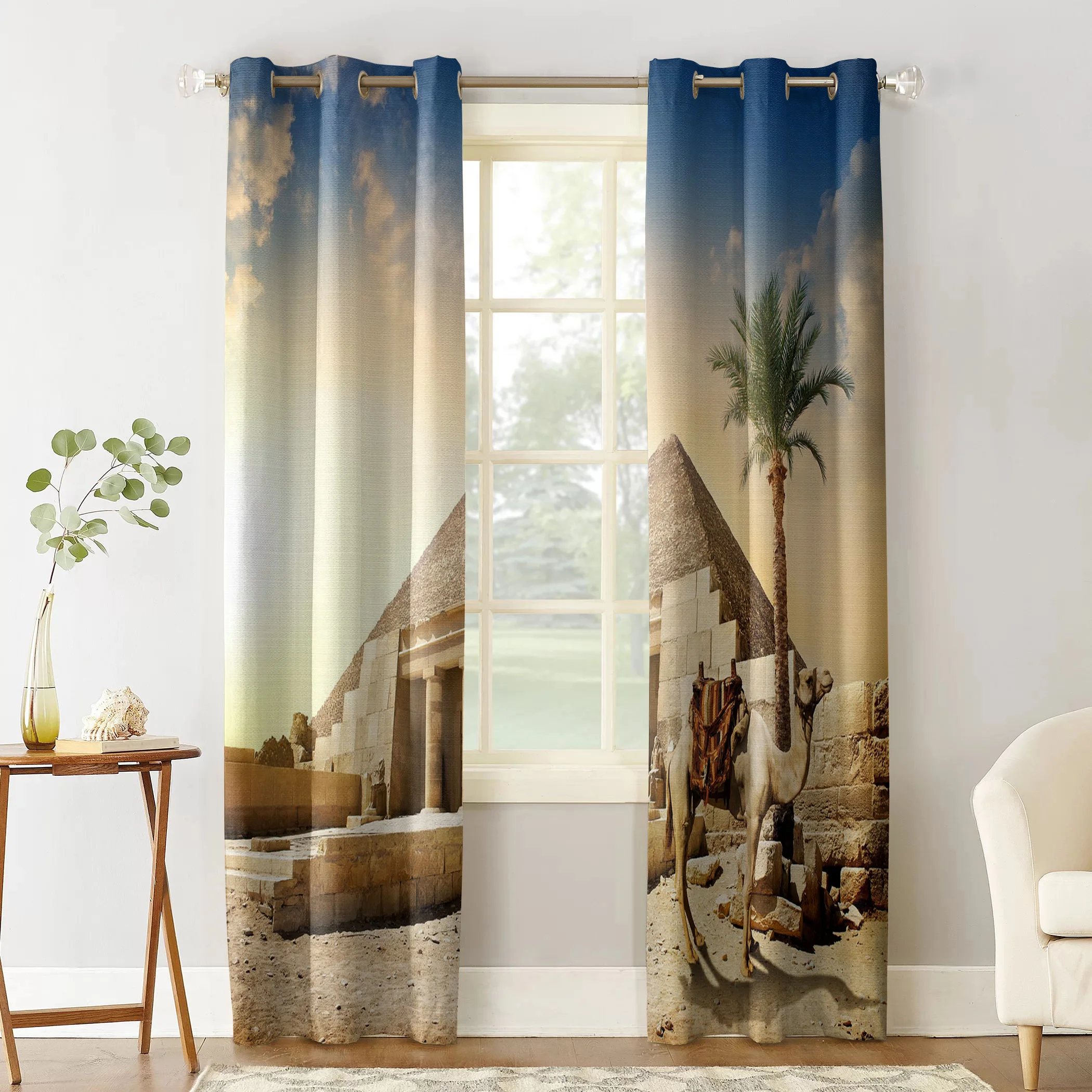 Camel Desert Dusk Pyramid Printed Window Curtains Living Room Bedroom Curtains Polyester Cloth Home Decor