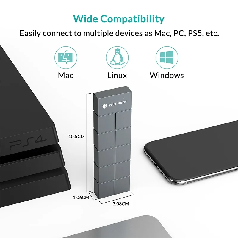 Imagem -06 - Yottamaster Nvm1 m2 Pci-e Sdd Case 2tb de Alumínio Externo Ssd tipo c Usb 3.1 Gen2 10gbps m2 Pcie Ssd Gabinete Nvme Externo Ssd