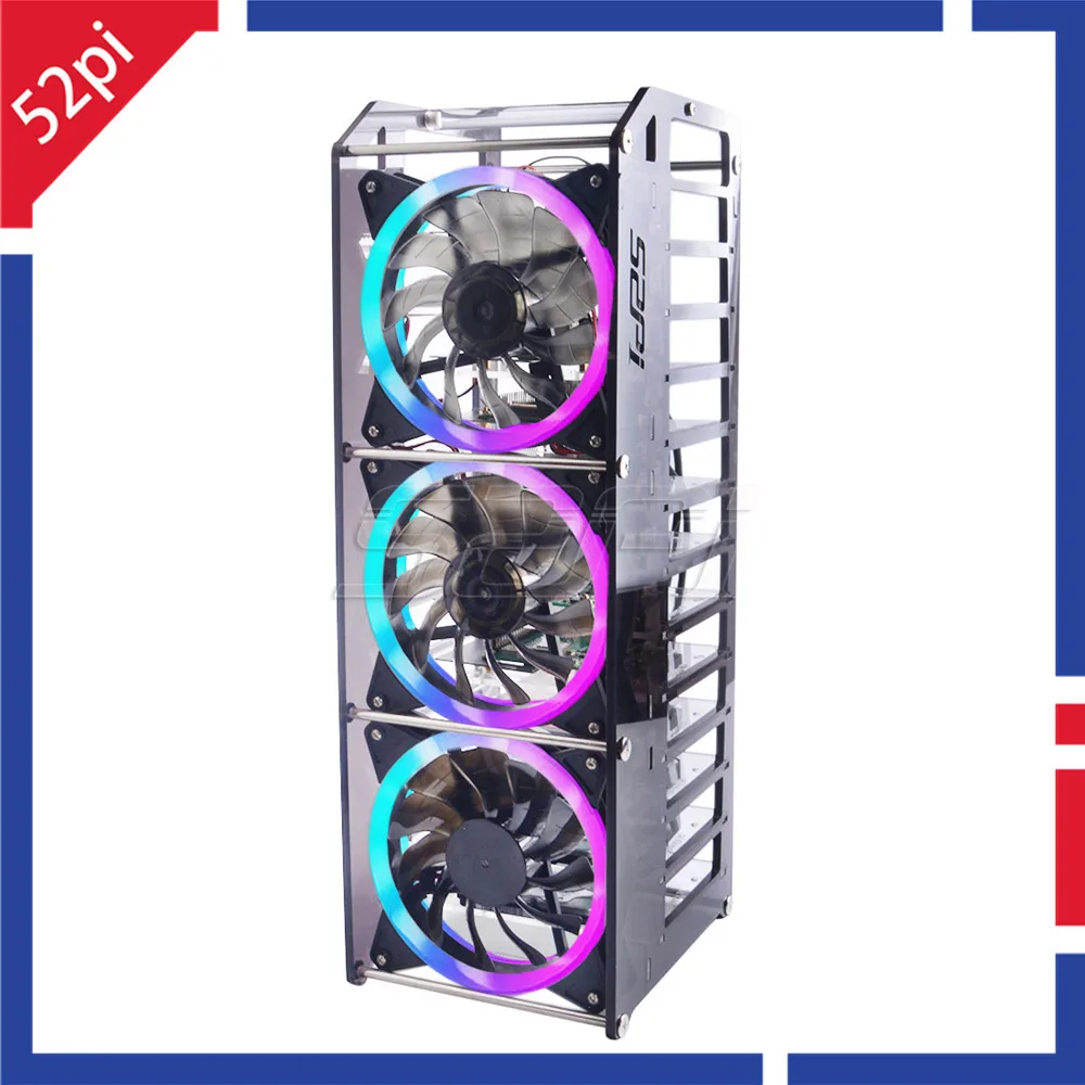 52Pi Rack Tower 12 Layer Acrylic Cluster Case Large Cooling Fan LED RGB Light for Raspberry Pi 4 B / 3 B + / 3 B / Jetson Nano