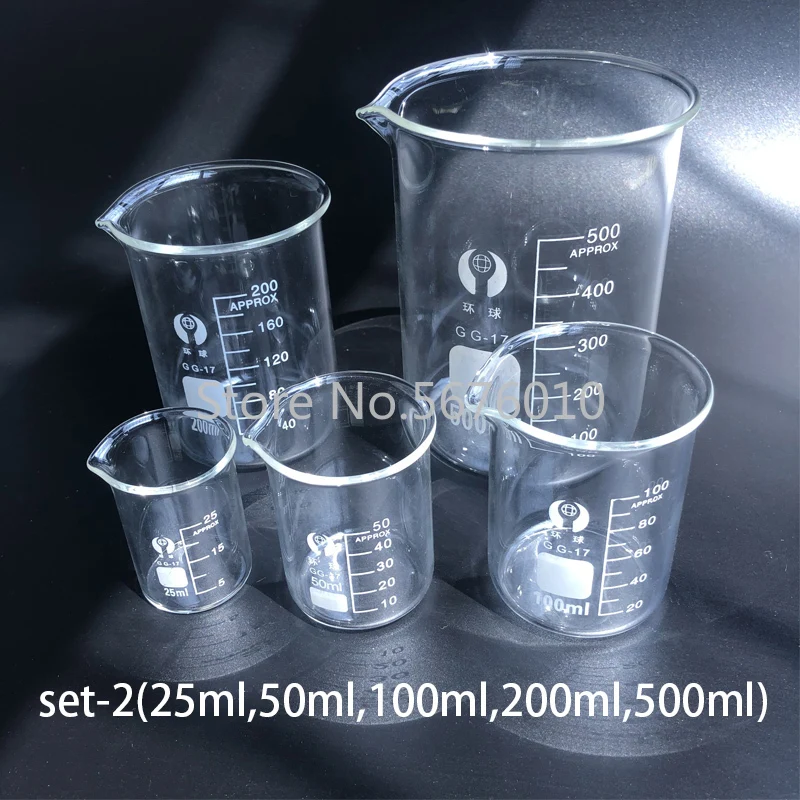 1set Lab Borosilicate Glass Beaker All Sizes Chemical Experiment Laboratory Equipment Measuring Cup