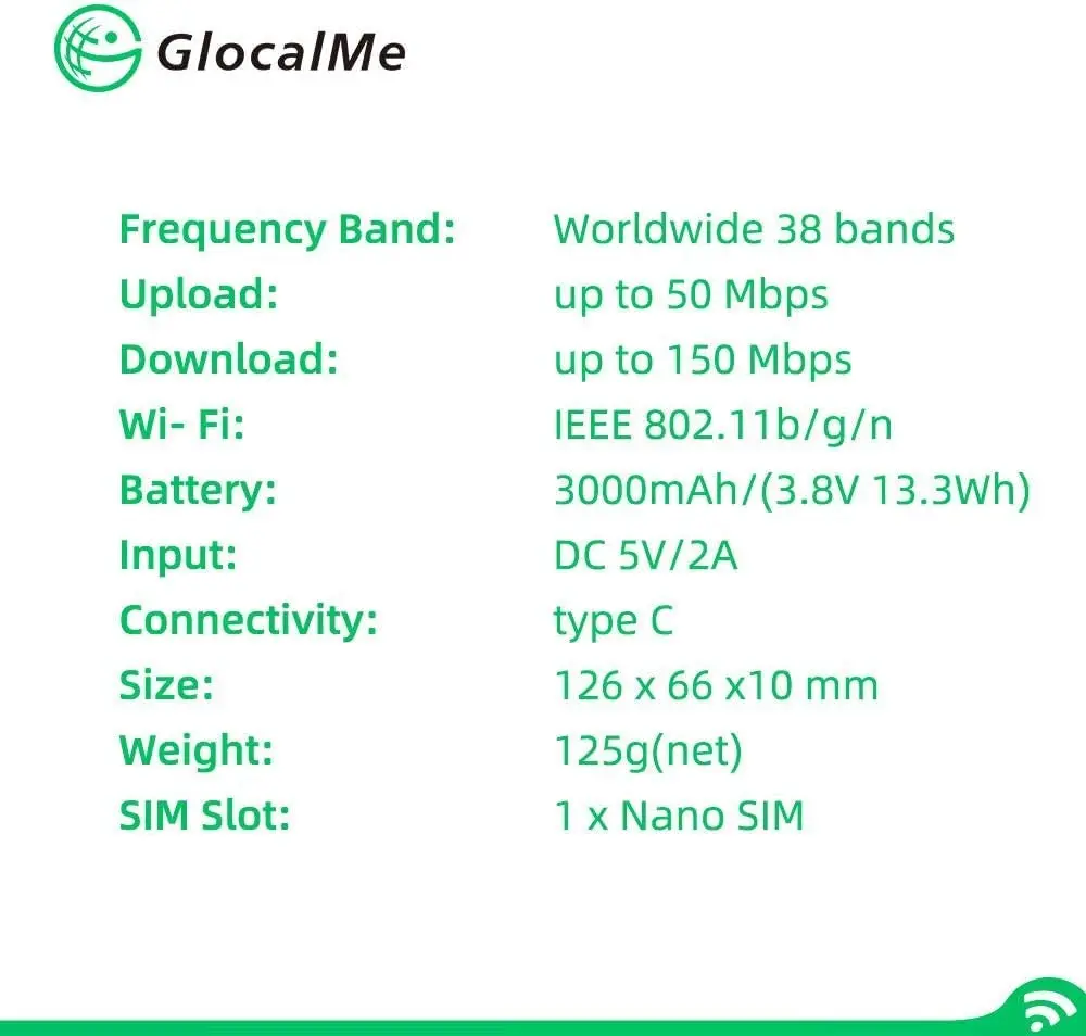 GlocalMe U3 Black Mobile  Worldwide High Speed WiFi Hotspot  Global Data No Roaming  International Pocket MIFI  4g hotspot