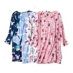 Knitted Cotton Women Plus Size Lingere Nightgown Loose Nightdress Long Sleeve Night Gown Cute Cartoon Home Dress Sexy Sleepwear
