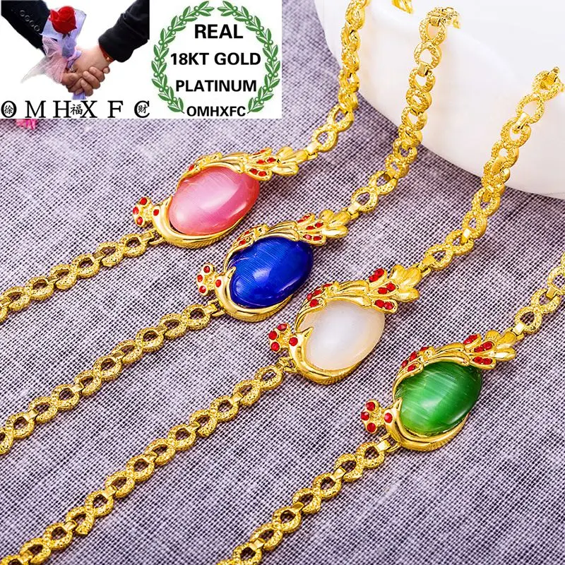 

OMHXFC Wholesale European Fashion Woman Female Party Birthday Wedding Gift Peacock Opal AAA Zircon Slim 18KT Gold Bracelet BE208