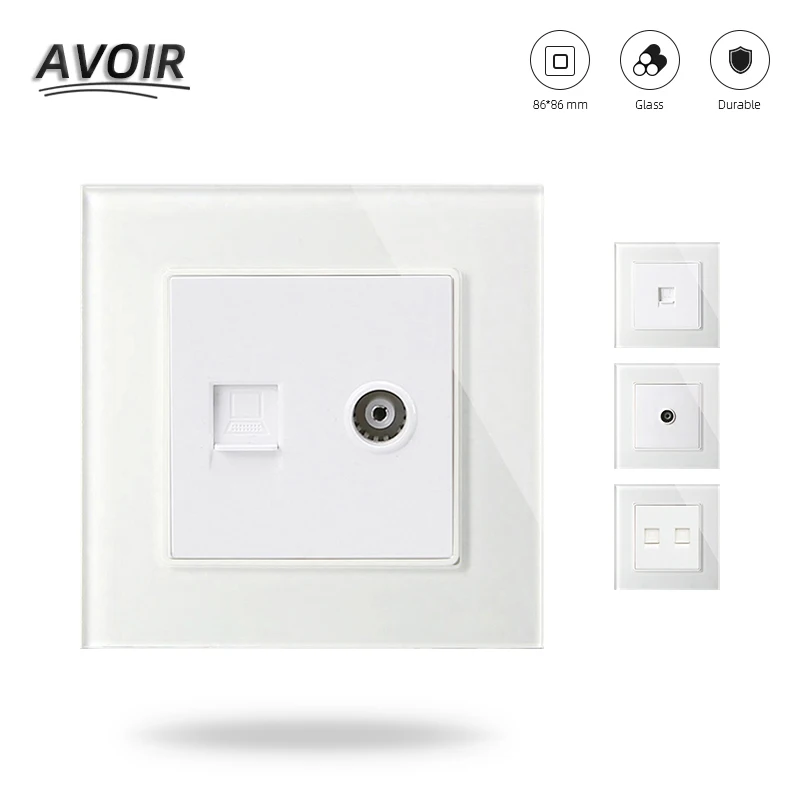 

Avoir Rj45 TV Internet Data Interface Socket Wall Socket Luxury Glass Panel outlet Television Computer Jack Plug