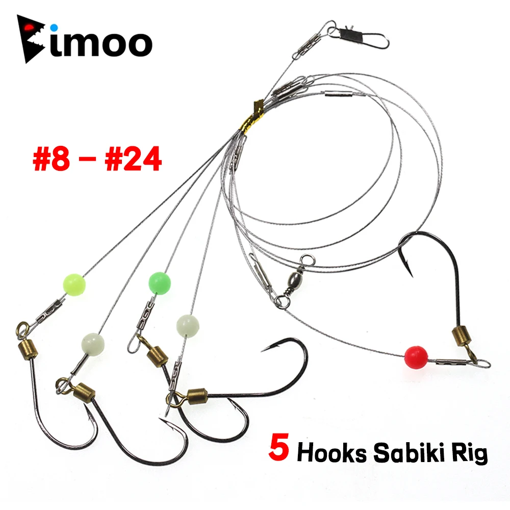 Bimoo #8-24 alambre de acero inoxidable Anti-enredo Sabiki plataforma con 5 uds Rolling giratorio ganchos de agua dulce de agua salada de pesca
