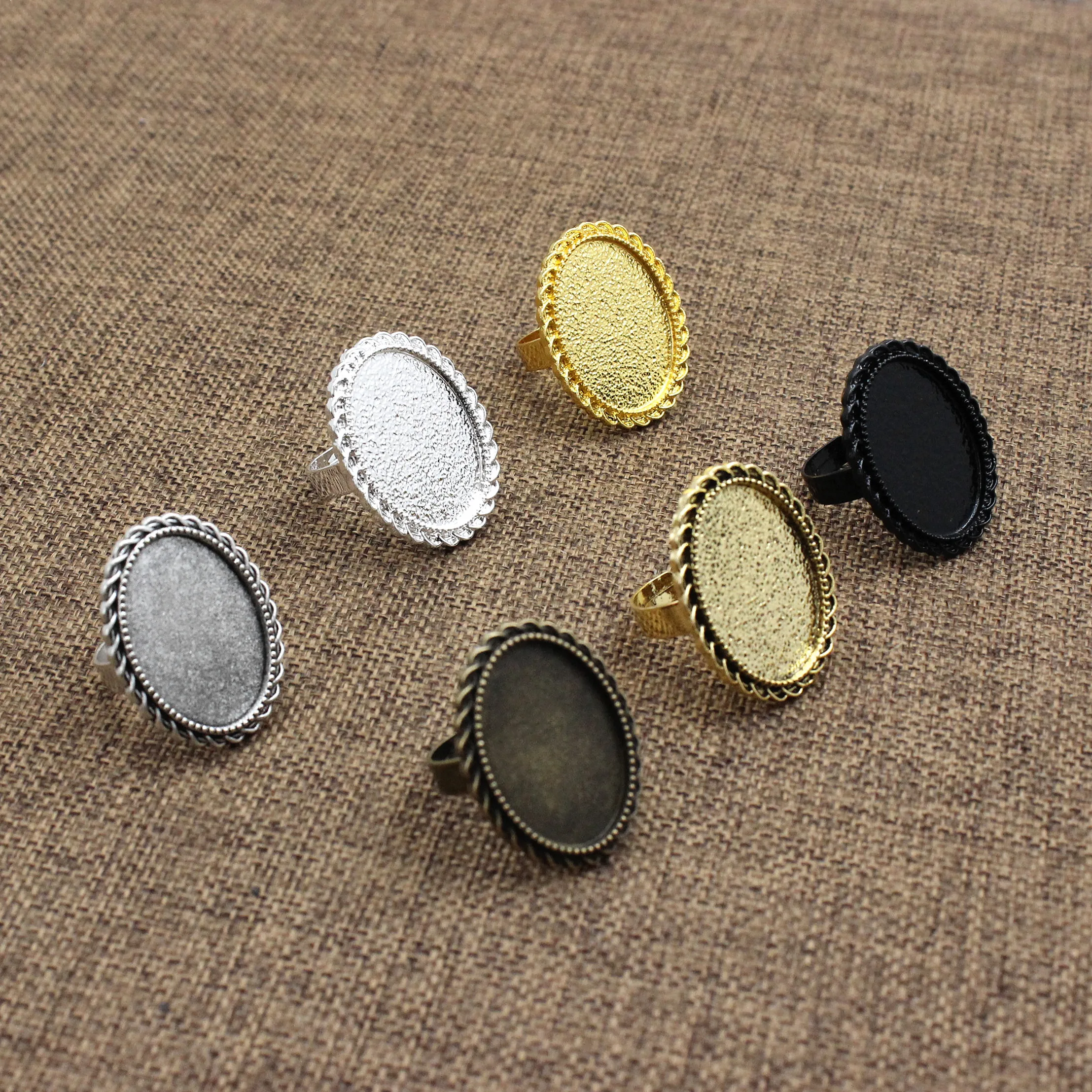 Fit 18x25mm Oval Cabochons Pattern Glass Ring Metal Alloy Blank Setting Bezel Blank Base For DIY Accessories Making 10pcs K04636