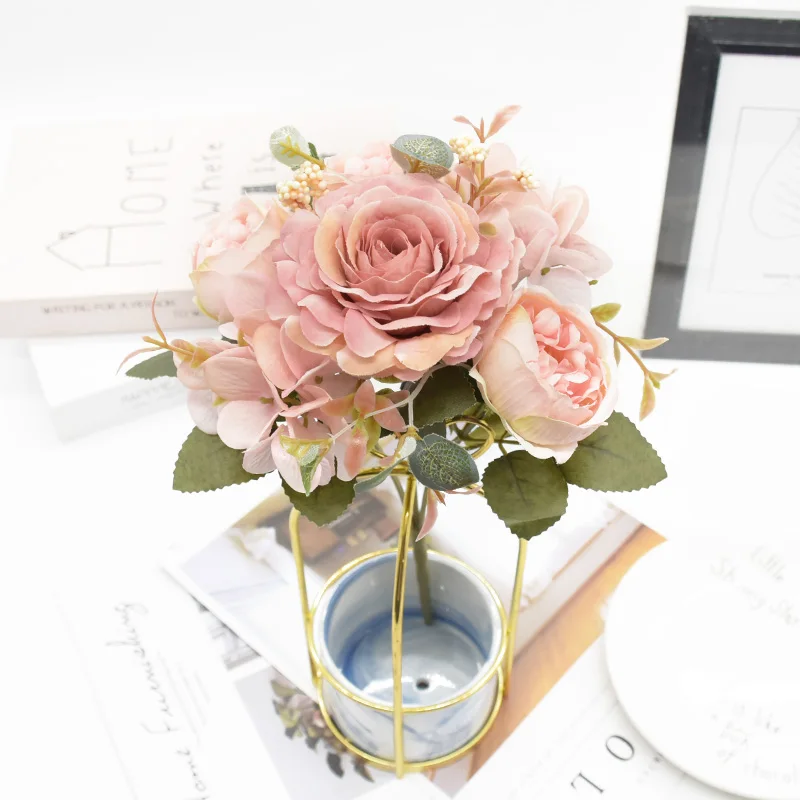 30CM Künstlicher Rosen-Pfingstrosen-Strauß Hochwertige Kunstblumen Heimdekoration DIY-Handwerk Pflanzenarrangement Hochzeitsdekoration Bonsai – Detail 3