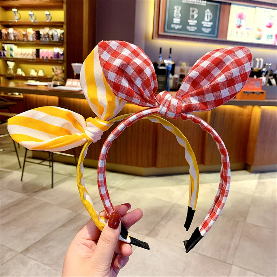 Children Cute Colors Printed Plaid  Stripes Hair Hoop Hairbands Girls Lovely Dot Bow Rabbit Ears Headbands Kids Hair Accessories