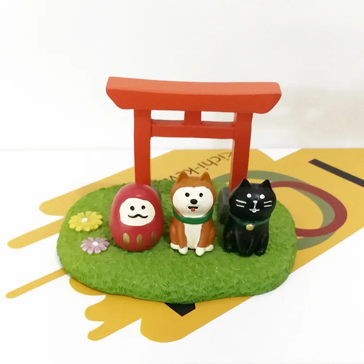 Black Cat Shiba Inu Dharma Three-piece Suit Model Car Ornaments Home Resin Crafts Fairy Garden Miniatures Kids Toys Figurines