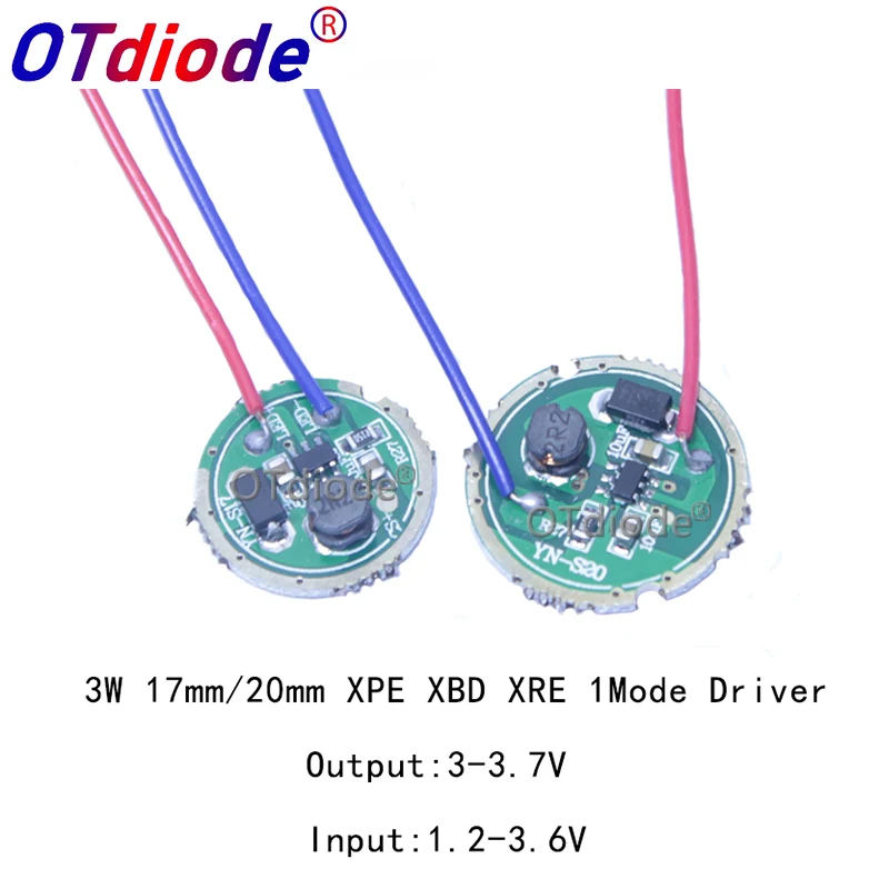 1PCS 3W LED driver 17/20mm DC3.7V 1 Mode LED Flashlight Driver for XRE-Q5/3535 XPPE /XBD XB-D all kind of 3W LED Light Lamp